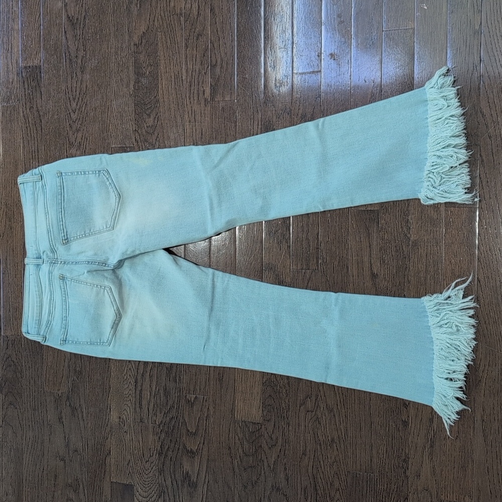 Light Blue Distressed Denim Cropped Flare Jeans Size 7 Waist 15" - Picture 3 of 10
